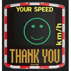 Panou radar indicare viteza alimentare hibrida si afisaj fata vesela/ trista si mesaj text (portocaliu)